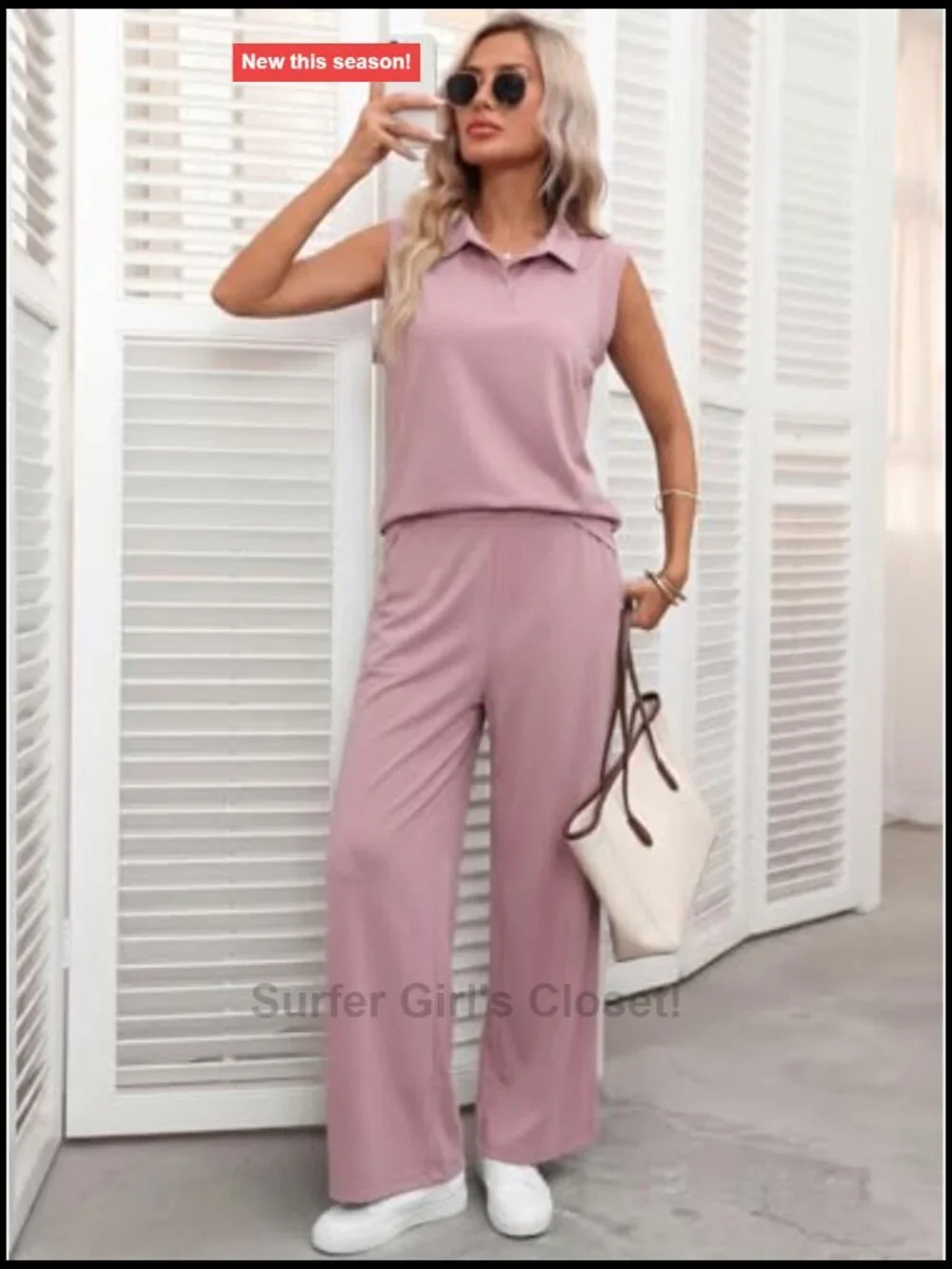 2 Piece Lounge Set Sleeveless Crop Top Wide Leg Pants Vacation Travel Outfit